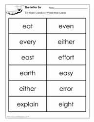 Word Wall Words for the Letter E